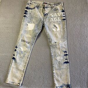 Rock Salt Savage Distressed Acid Wash Blue Jeans Men 36 x 32 Streetwear Y2K